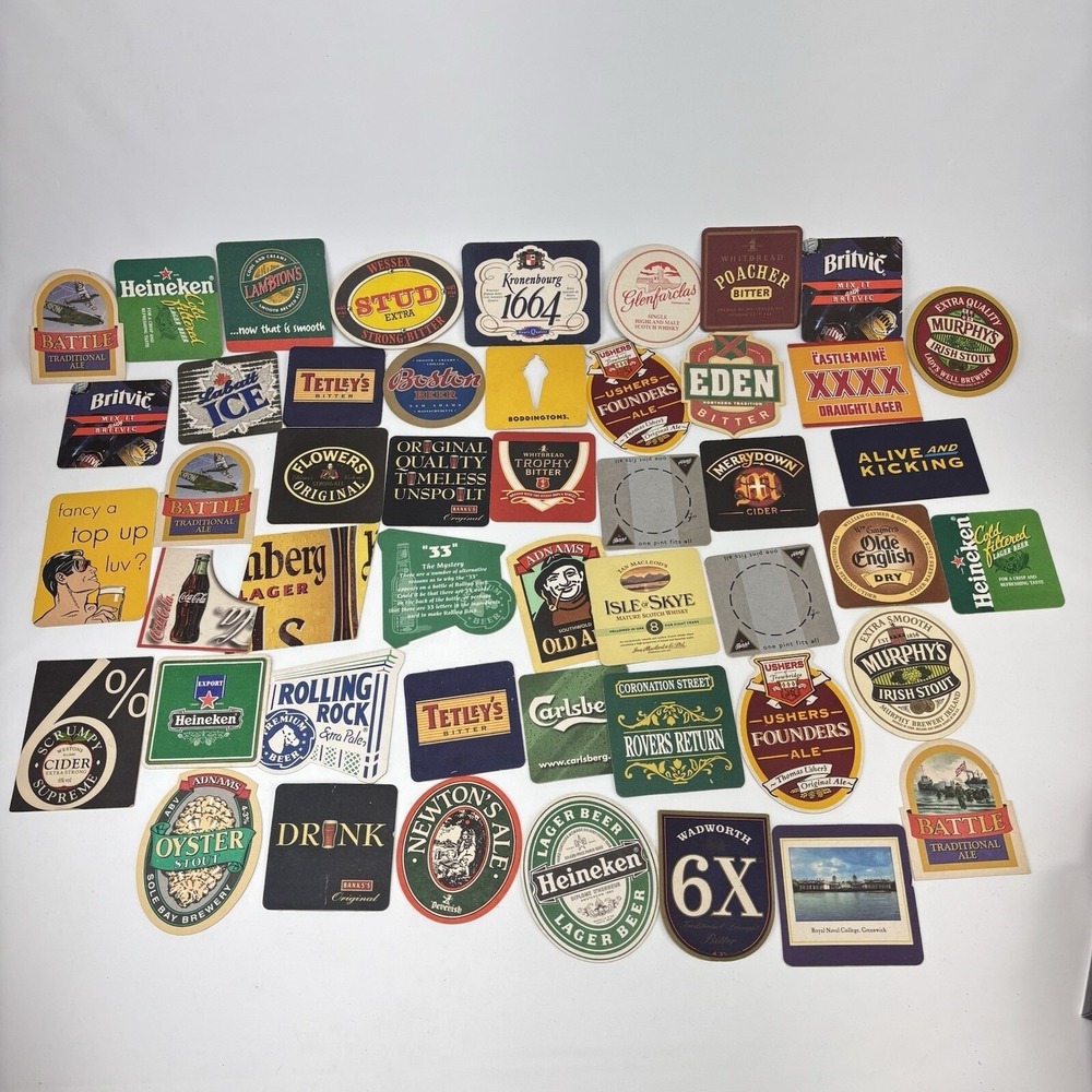 VTG Lot Coasters Man Cave Crafts Beer Soda Cider 48 Breweriana Retro Bar Varitey